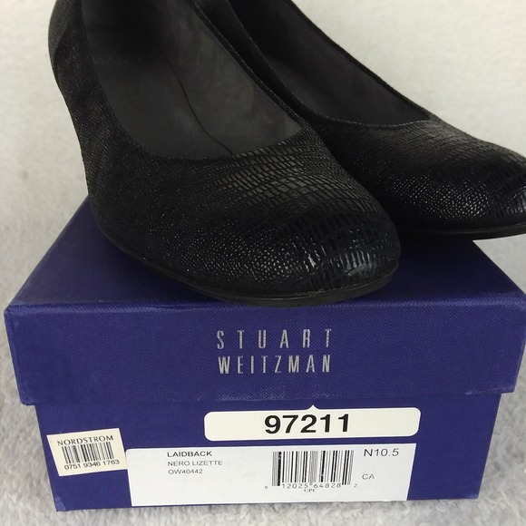 Stuart Weitzman Laidback Lizette Wedge Heels Black Textured Shoes‎ Women's 10.5N - Picture 10 of 14